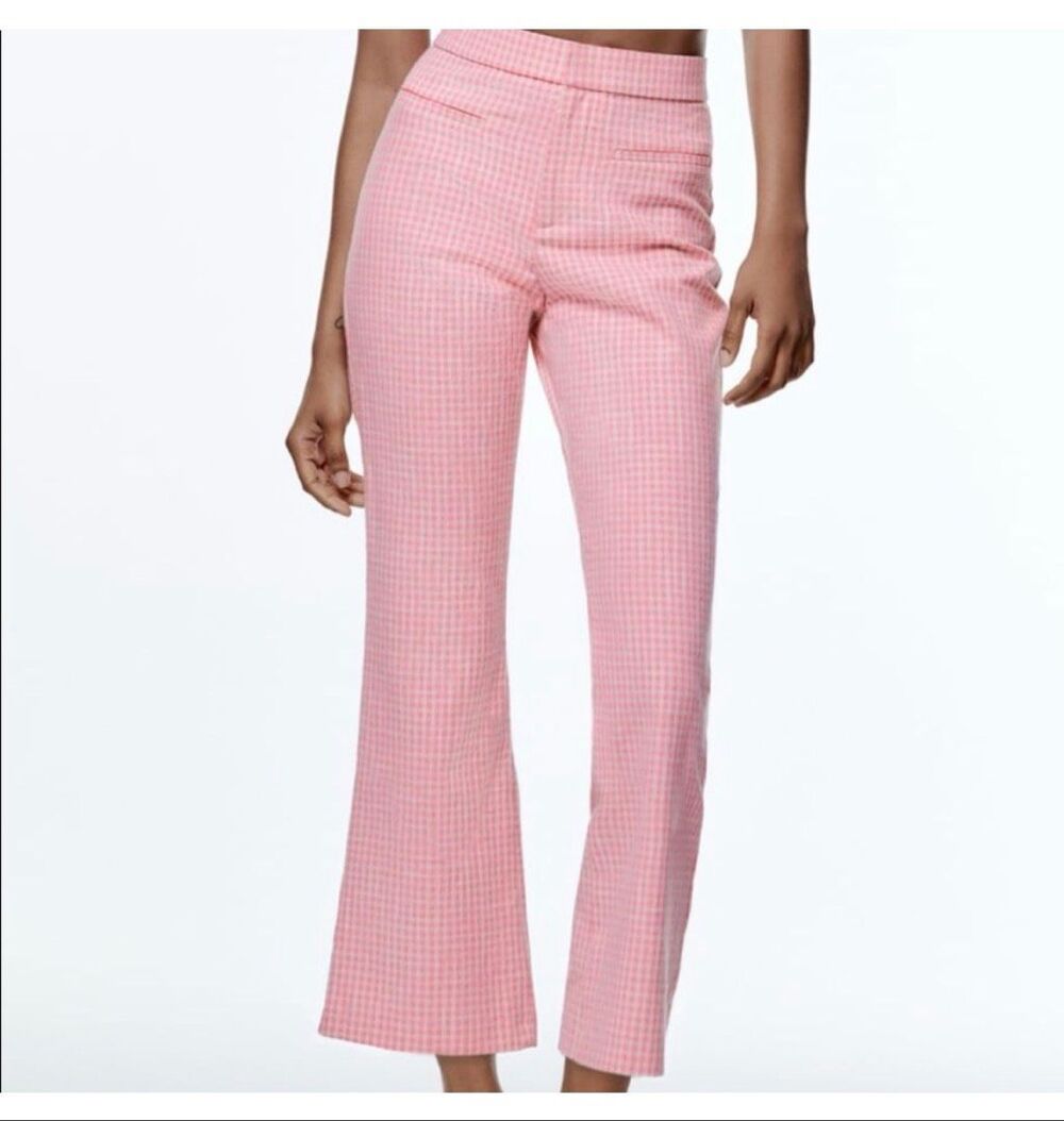 Zara mini flare gingham pink and white pant size XS